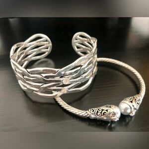 Silver Bracelet Duo / Cuff Bracelet & Hinged Bangle